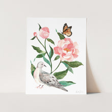 Load image into Gallery viewer, Mourning Dove and Monarch Art Print