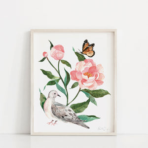 Mourning Dove and Monarch Art Print