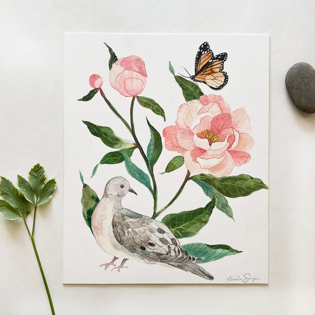 Mourning Dove and Monarch Original Painting