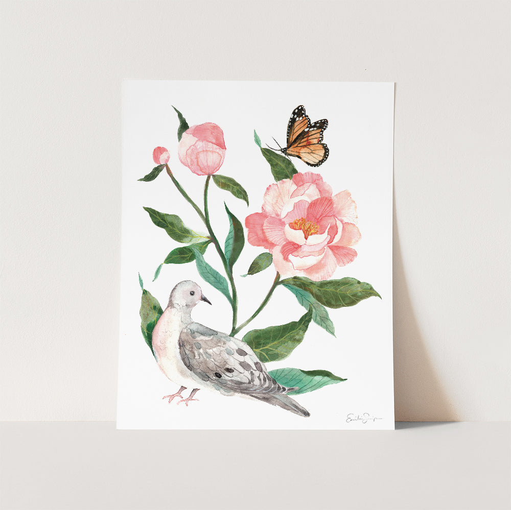 Mourning Dove and Monarch Art Print