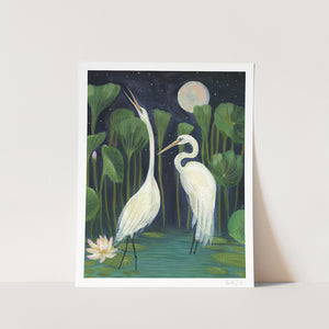 Midnight Egrets Art Print