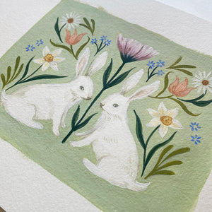 Spring Rabbits Original Painting